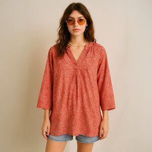 Cottagecore Red Floral Tunic Blouse XXL